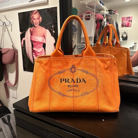 PRADA Medium Canapa Logo Tote in Orange - Picture 4 of 9